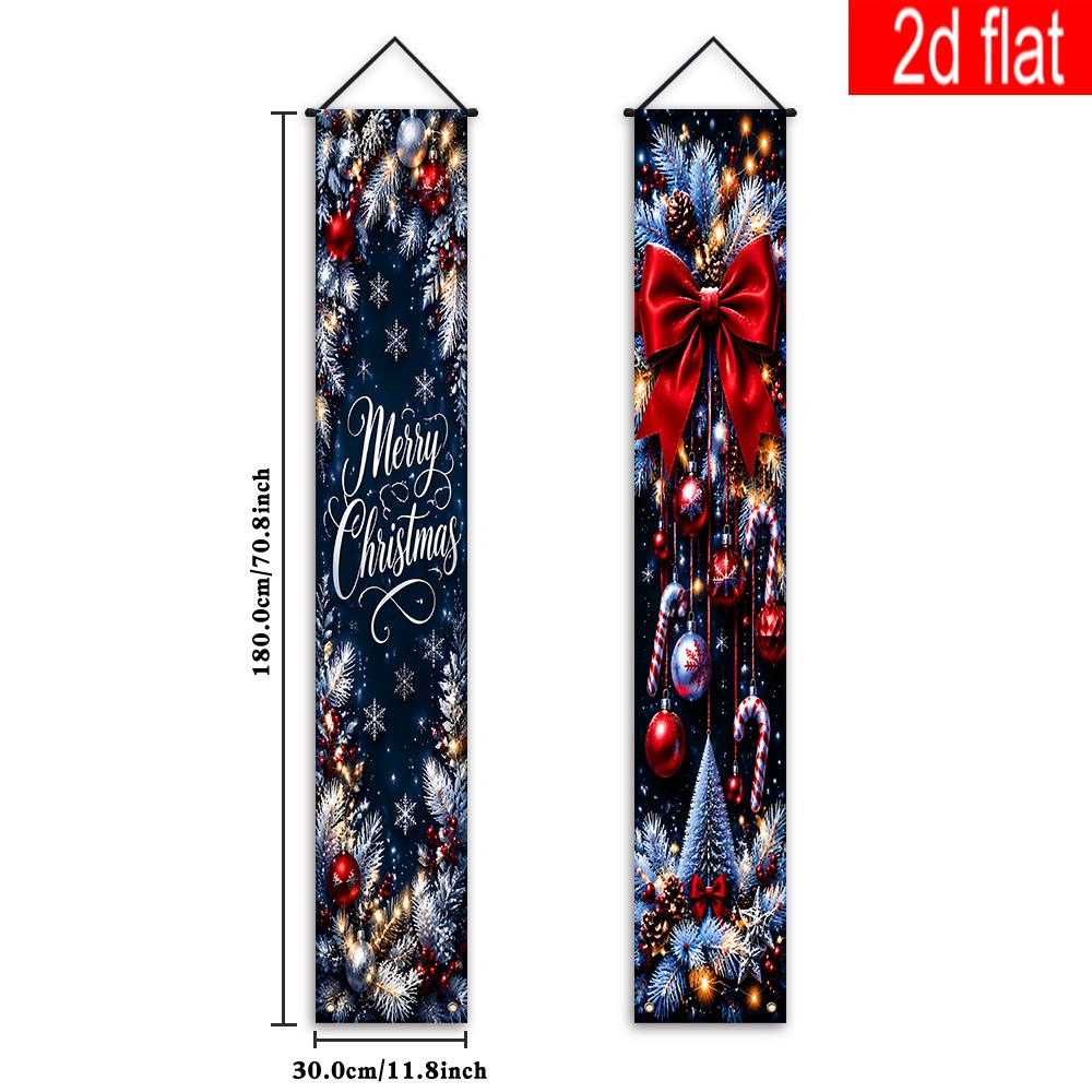 2pcs Christmas Candy Cane Pine Branch Bilingual Door Banner Red