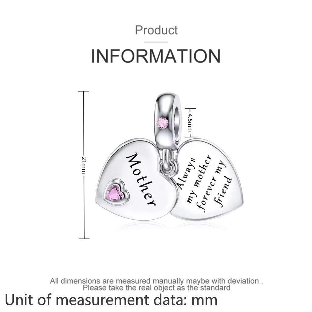 Медный Мать Сестры Дочь Друг Розовое Сердце Формы Шарм Подвеска Подходит Для Оригинального Браслета-Подвески Diy Женские Украшения