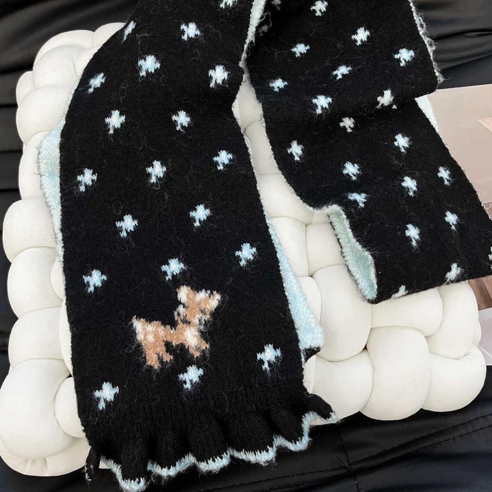 Little Deer Winter Wool Scarf Double-Sided Cashmere Scarves Cute Knitted Scarf Women
