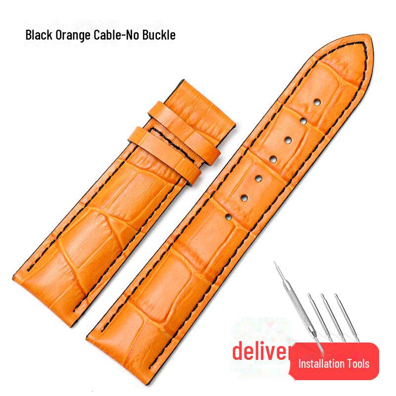 Mido Helmsman M005 Leather Strap, Black Cowhide Bracelet with Butterfly Buckle, 22-23MM