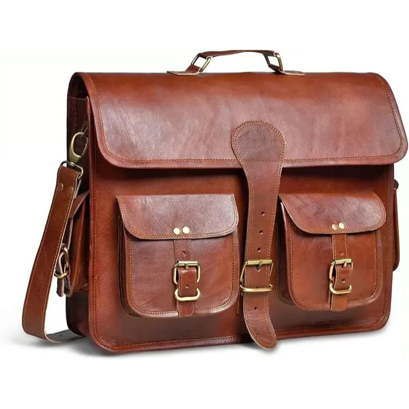 Мужская кожаная сумка-мессенджер для ноутбука ручной работы через плечо