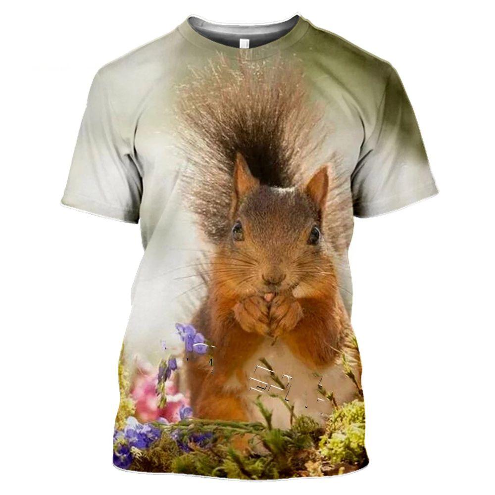 Men Summer Cute Fun Animal Squirrel Figure 3d Printed T-Shirt Casual Personality Comfortable Plus Size O Neck Short Sleeve