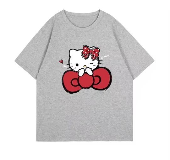 2026 ХеллоКитти Sanrio Печатная Хлопковая Футболка Летний Мультяшный Дизайн Детская С Круглым Вырезом Модная Свободная Посадка Повседневная Одежда