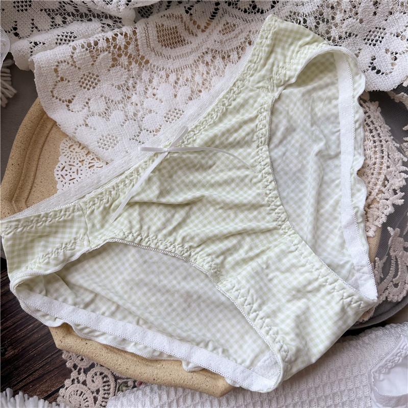 Женские милые женские трусики в клетку с милым рисунком из ледяной шелкографии и цветов в горошек с фланцами и низкой посадкой