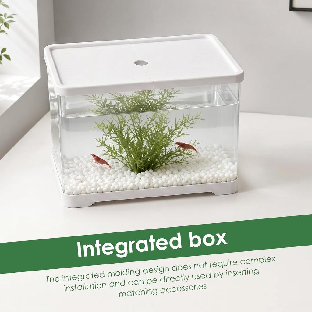 2 Gallon Plastic Fish Tank with Drain Hole - 30x19x17cm Shatterproof Small Rectangular Aquarium for Betta Fish & Guppies - Clear Desktop Terrarium