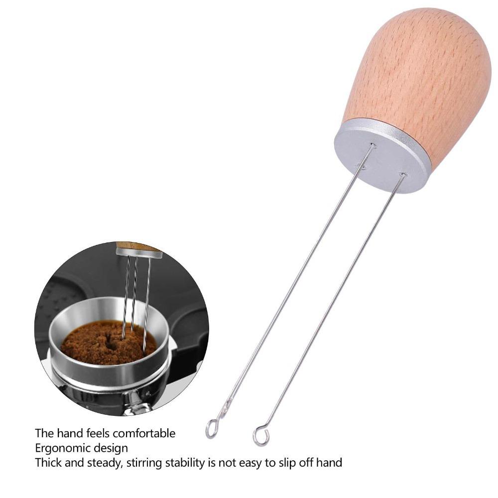Wooden Handle Needle Coffee Stirrer 304 Stainless Steel Needles Coffee Leveler Tool For Home