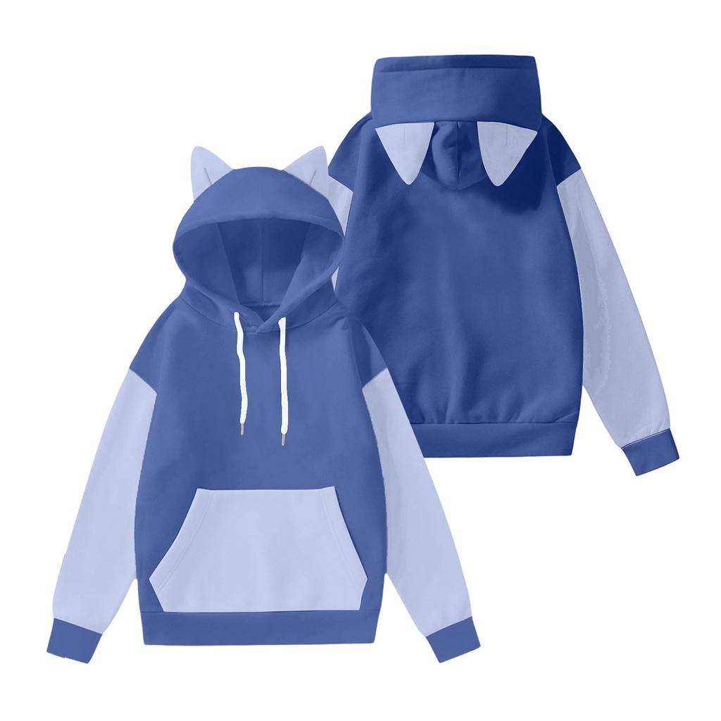Children's Fashionable Lightweight Long-Sleeved Pullover Sweatshirt With Color Block Print And Ears