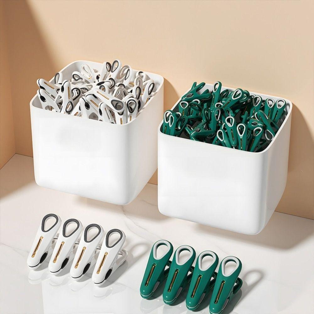 12pcs Durable Plastic Clothes Pins Green White Household Food Clips No Pressing Marks Socks Underwear Clips for Laundry Room