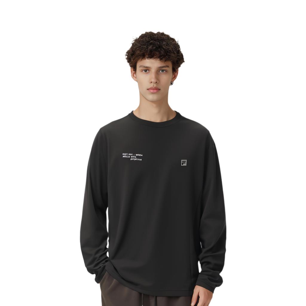 Fila Свитшот мужской фитнес с принтом букв, пуловер, глубокий черный A11M341210F-BK