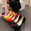 Fashion New Red Platform Heels Sexy Red Sole 16cm High Heels Wedding Shoes Naked Black Pointed Toe Red Soled Heels