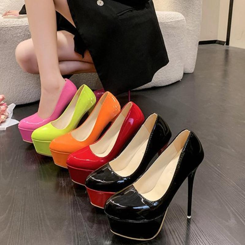 Fashion New Red Platform Heels Sexy Red Sole 16cm High Heels Wedding Shoes Naked Black Pointed Toe Red Soled Heels