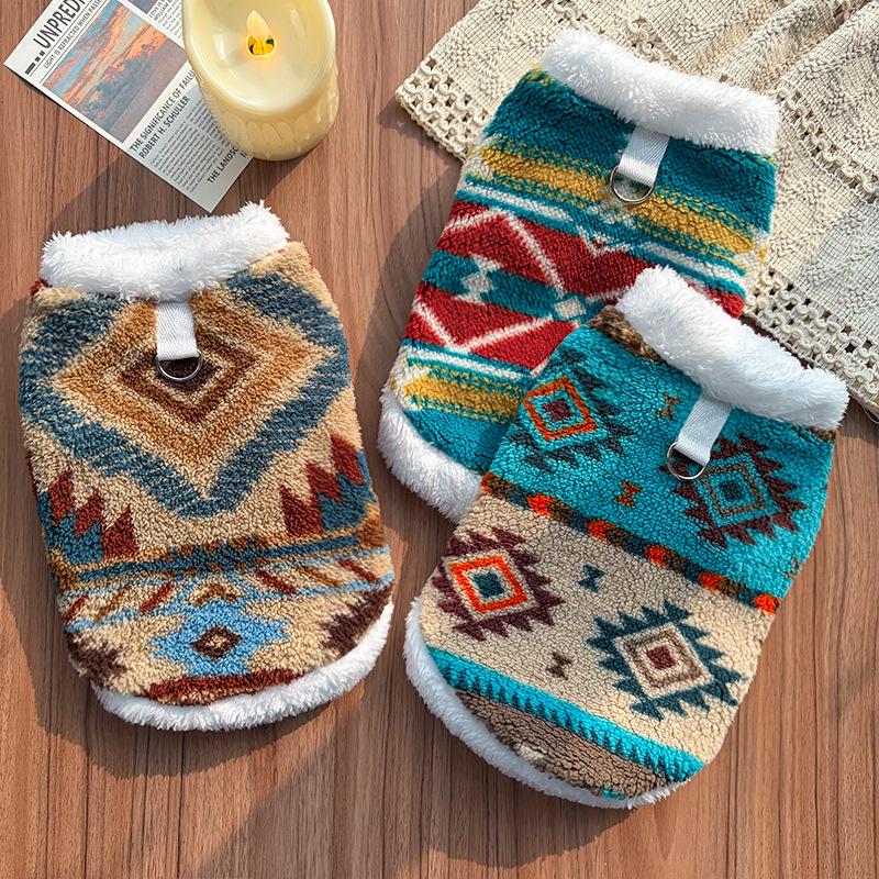 Зимняя и Осенняя Одежда для Кошек и Собак в Этническом Стиле с Тотемом, Флисовое Пальто, Традиционная Меховая Куртка с Мультяшным Медведем