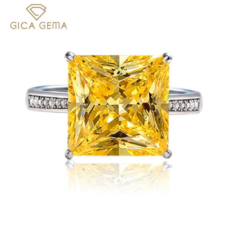 Gica Gema 925 Sterling Silver Yellow Square Ring For Women Fine Temperament High Grade Jewelry Gift