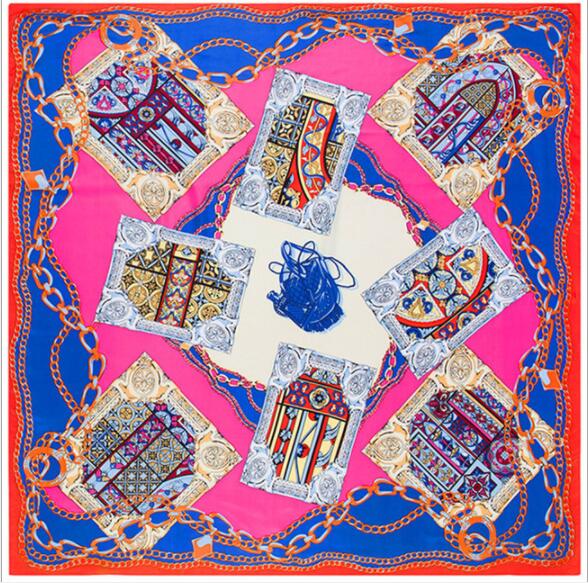 130cm*130cm Luxury Brand Jug Poker Chain Print Silk Scarf For Women Headband,New Twill Large Square Scarves Female Shawls