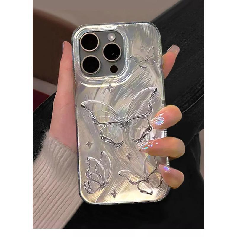 Роскошный лазерный блестящий чехол-бабочка для iPhone 11 12 13 14 15 16 Pro Max Plus, модный противоударный чехол с защитой объектива