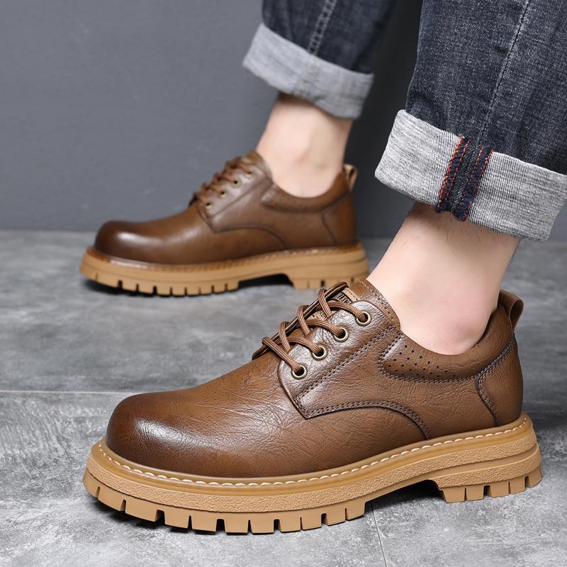 British Style 2024New Men Casual Leather Oxford Shoe Classic Lace Up Casual Outdoor Work Shoe Antiskid Thick Bottom Driving Shoe