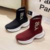 Women's Ankle Boots for Women Pointed Toe Stretchy Chunky Med Heels Fashion Short Botas New Balck Woman Platform Shoes
