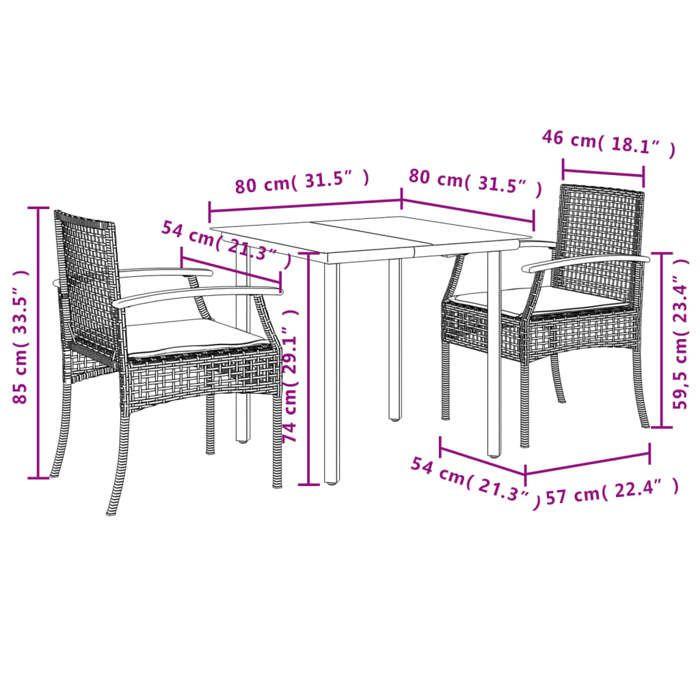 VidaXL Ensemble à Manger de Jardin avec Coussins 3 pcs, Table et Chaise de Terrasse, Meubles de Patio, Mobilier d'Extérieur, 3213617
