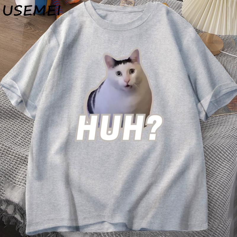 Футболка Huh Cat Meme, забавные милые футболки с рисунком кота, модные футболки унисекс, летние футболки для пар, повседневные хлопковые футболки больших размеров, одежда