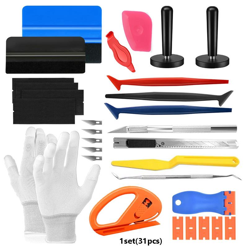 Window Tint Kit Car Wrap Tools with Felt Squeegee Utility Knife Shank Gasket Squeegee Vinyl Wrap Magnet Holder Kit Covering Tool