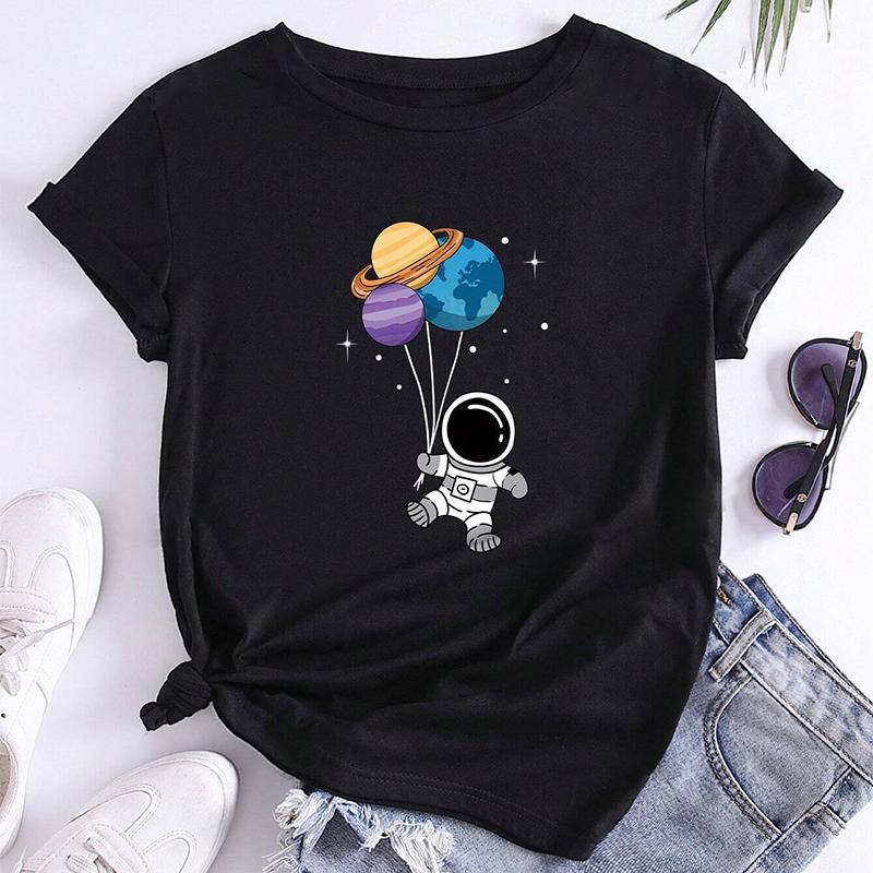 Модная женская футболка с милым принтом «Астронавт Планета», забавная повседневная футболка с круглым вырезом и короткими рукавами, летняя женская футболка