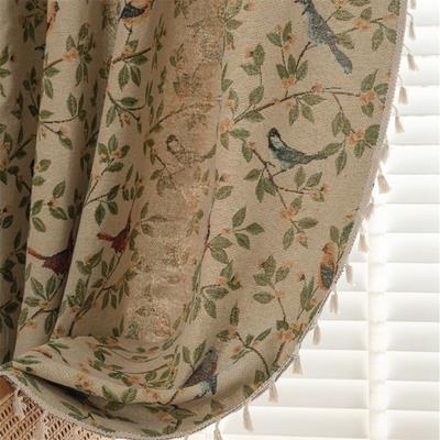 Шторы Boho Floral Bird Curtains - Светофильтрующие готовые шторы для кухни и эркера | Жаккардовый текстиль с кисточками (Установка без шитья)