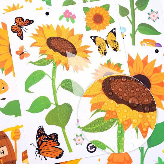 8 Sheets Sunflower Bee Butterfly Window Stickers Static PVC Window Cling Reusable Removable Spring Floral Decals for Glass Door Window Decor