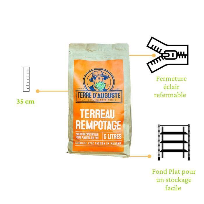 TERRE D'AUGUSTE - Terreau rempotage 6L avec fermeture éclair refermable - Solution Spécifique pour Plantes en Pot