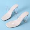 Fashion 2024 Summer New Square Headed Open Toe Transparent Sexy and Comfortable External Wearing Slippers Versatile High Heels
