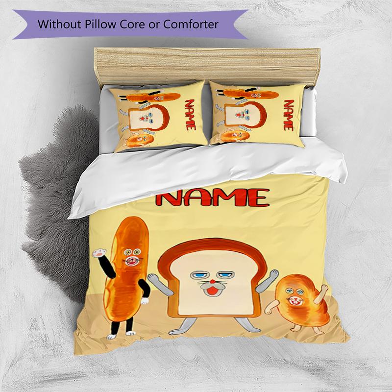 3pcs Custom Name Bread Thief Bedding Set Duvet Cover Closure Includes 1 Duvet Cover & 2 Pillowcases for All Seasons Bedroom Decor