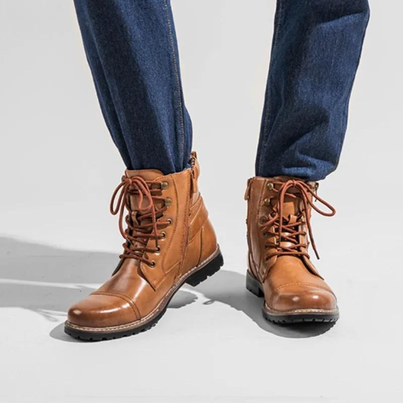 Модные мужские ботинки с высоким верхом, металлические ботинки на двойной молнии для мужчин, кожаные панк-ботильоны, ретро мужские мотоциклетные ботинки, zapatos para hombres