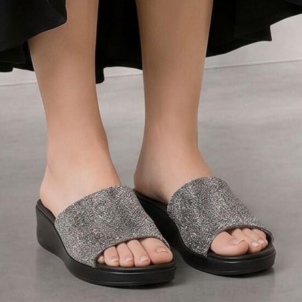 Melting Brown Women Platform Slippers Glitter Office Slippers
