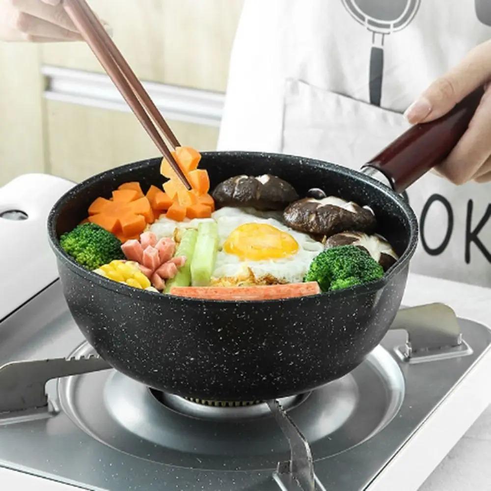 Wood Handle Milk Pot with Lid and Pour Spout Soup Pot Cookware Cooking Saucepan Porridge