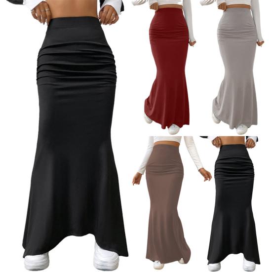 Женская макси-юбка с высокой талией, однотонная юбка-рыбий хвост, облегающая юбка длиной до щиколотки с подъемом бедер
