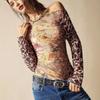 One Shoulder Long Sleeve Leopard Print T Shirt Women Elegant Top