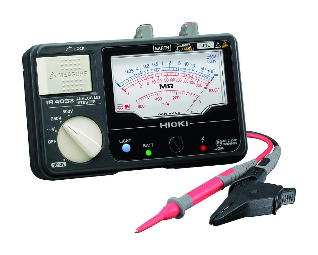 HIOKI Electric Insulation Resistance Meter Analog Megohmmeter with Test Leads L9787 JIS Made in DC 1000V Megger (Hioki Co., Ltd.) IR4033-10 (Includes