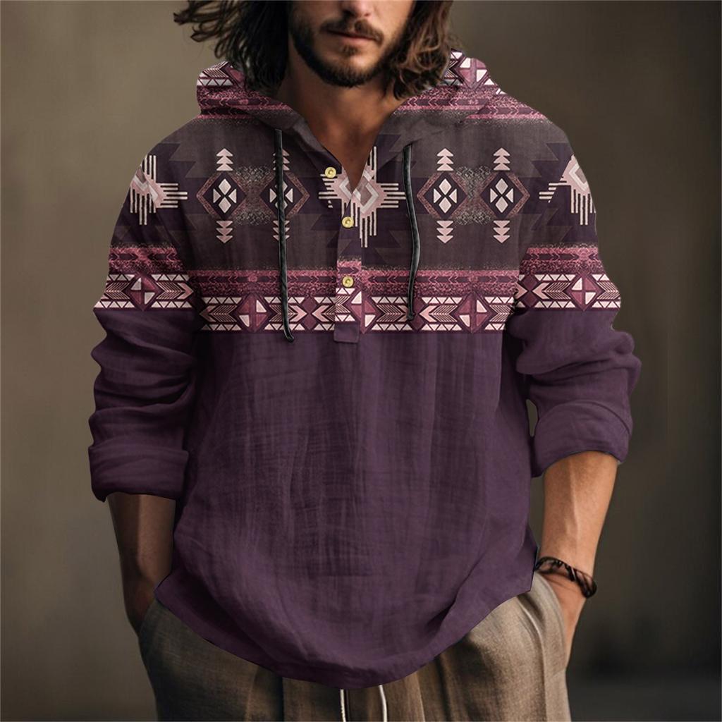 Мужская рубашка с принтом из хлопка и льна с капюшоном, с длинными рукавами, повседневная одежда для весны и лета