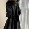 Woolen Long Coat Casual Women Double Breasted Faux Wool Jacket Fall Fashion Korean Ladies Black Clothes New Winter