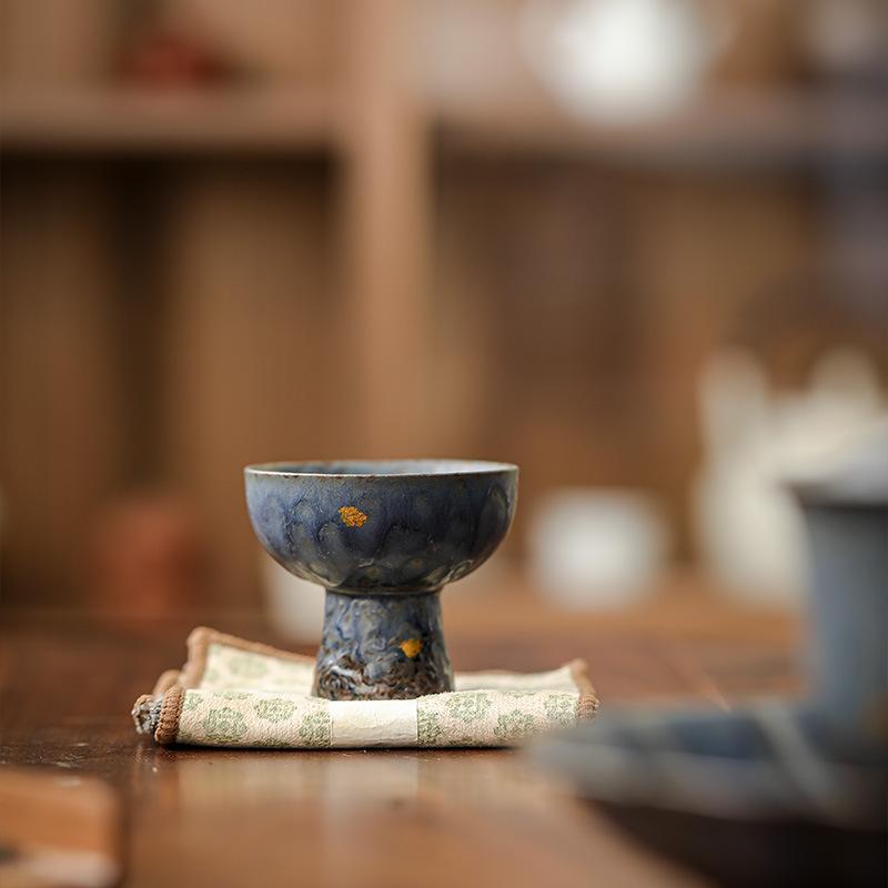 Пустой старый глиняный кубок из камня Чжай, серебряный, позолоченный, высокая ножка, бронзовая глазурь, керамическая чайная посуда, чайная чашка, одинарная чашка, чайная чаша