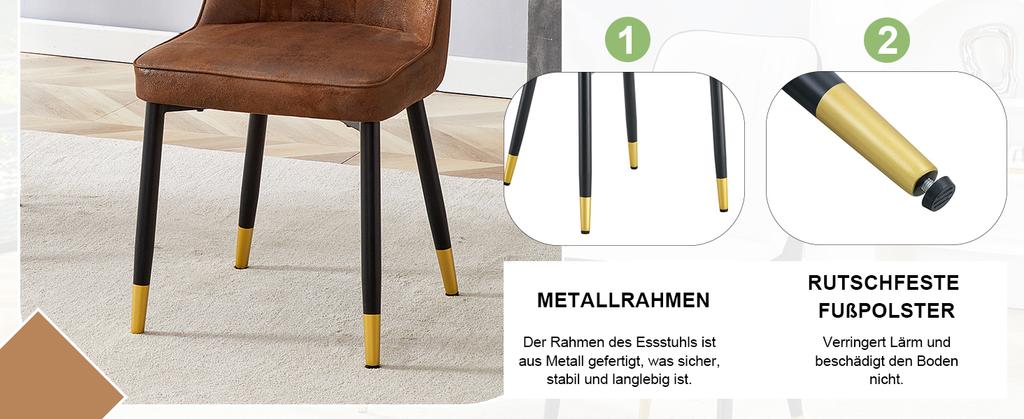 Set of 2 – Modern Brown Dining Chairs with Backrest of Tech Fabric and Black Metal Legs, Suitable for Areas such as Dining Room, Kitchen and Bedroom.