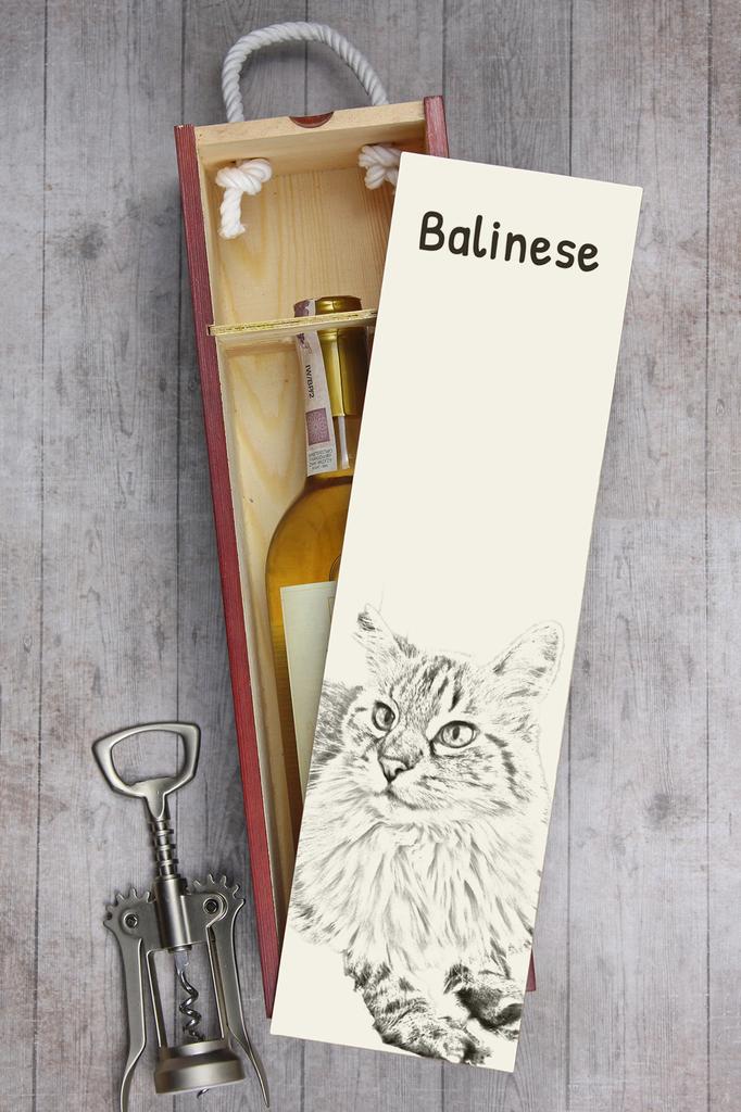 Balinese - wine box with a cat, alcohol box with graphics, personalized gift box from the Art-Dog brand