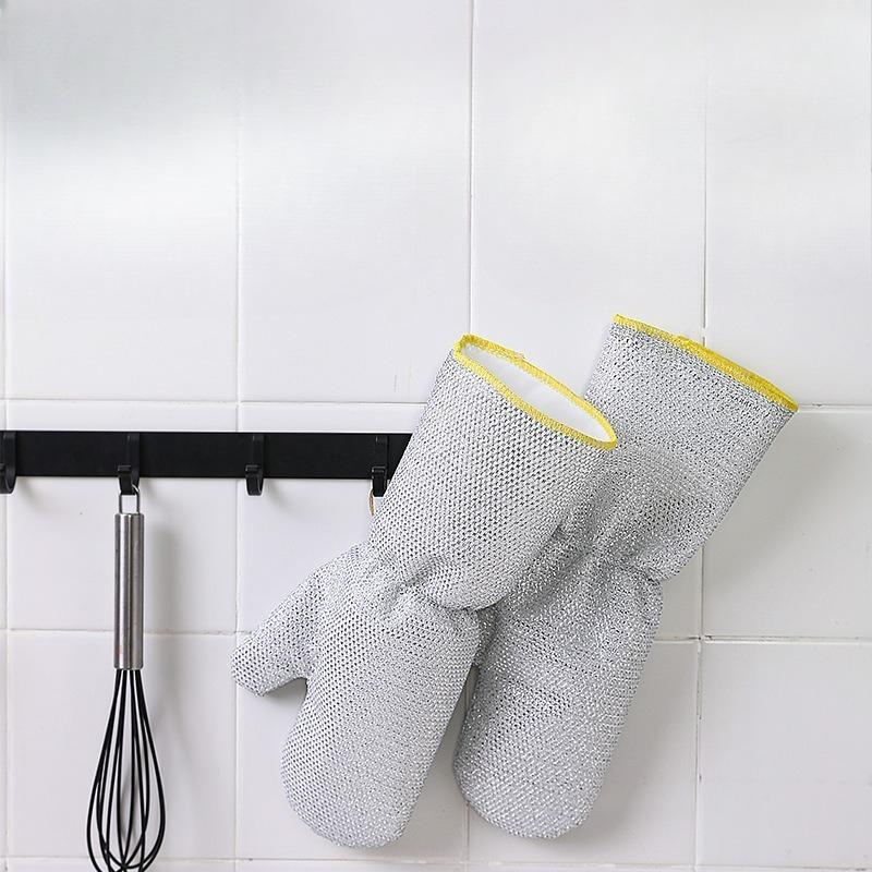 Extended Silver Wire Dishwashing Gloves, Kitchen Pot and Dish Washing Gloves, Oil-free Household Cleaning Steel Wire Gloves