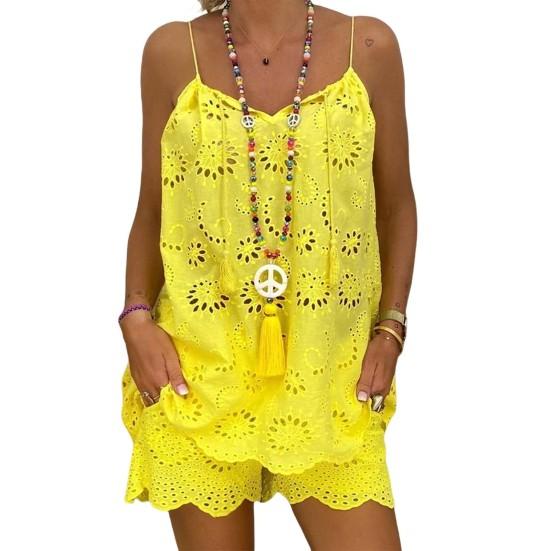 Шикарный дышащий жилет с завязками и кисточками, топ, широкие шорты, комплект, уличная одежда