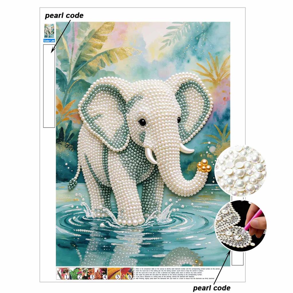 Animal Pearl Painting Handmade 5D DIY Elephant Water Splash Home Office Desktop Decoration Painting