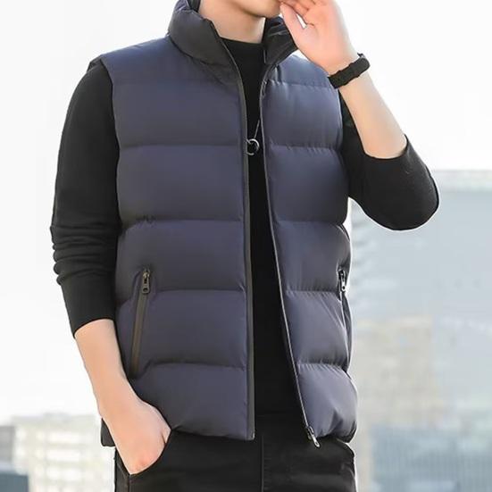 Men Waistcoat Stand Collar Sleeveless Zipper Closure Vest Coat with Pockets Solid Color Thickened
