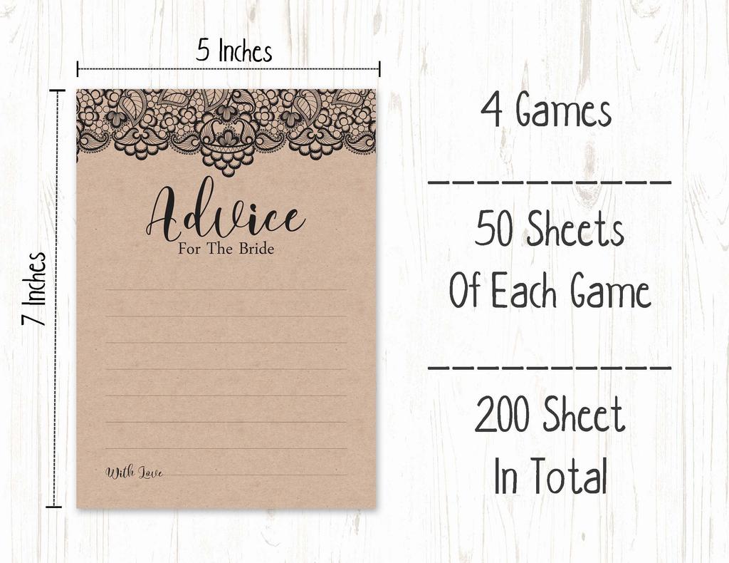 Inkdotpot Bachelorette Party Games Set Bundle Victorian Black Lace Kraft Of 4(50 Sheets Each) w Miss to Mrs Gold Banner Fun Bridal Shower Games