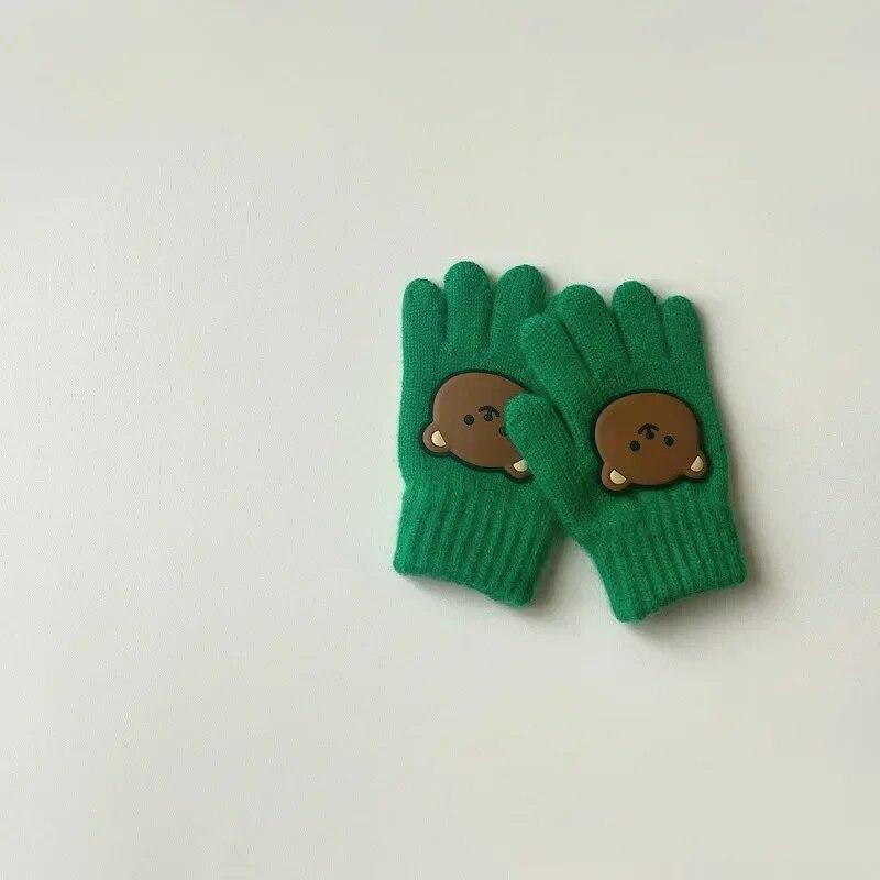 1 пара кавайных перчаток для детей, для мальчиков и девочек, осенне-зимние теплые перчатки для малышей, милые перчатки с мультяшным медведем для маленьких детей, уличные