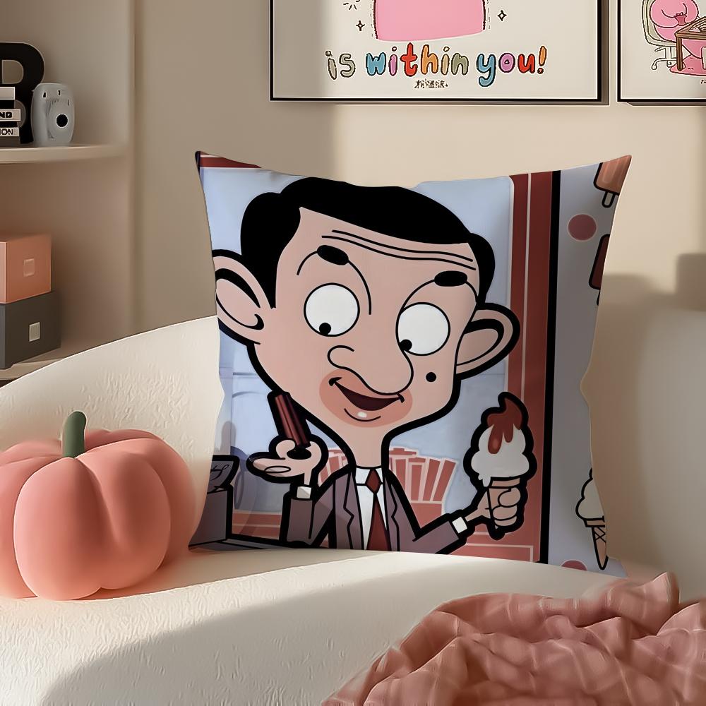 Comedic Cartoon MMr Bean Cushion Cover Pillowcase Short Plush Invisible zipper Room Sofa Cushion Cover