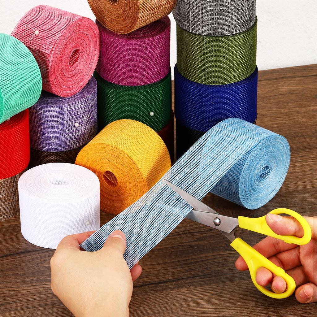 2pcs Burlap Fabric Ribbon Natural Wrapping Wire Jute Crafts Roll for DIY Wreath Wedding Christmas Decoration 2" Wide 11 Yards