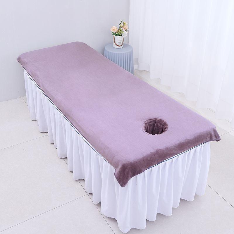 1PC Beauty Salon Bed Sheets SPA Massage Bed Cover Solid Color with Hole Thickened Velvet Towel